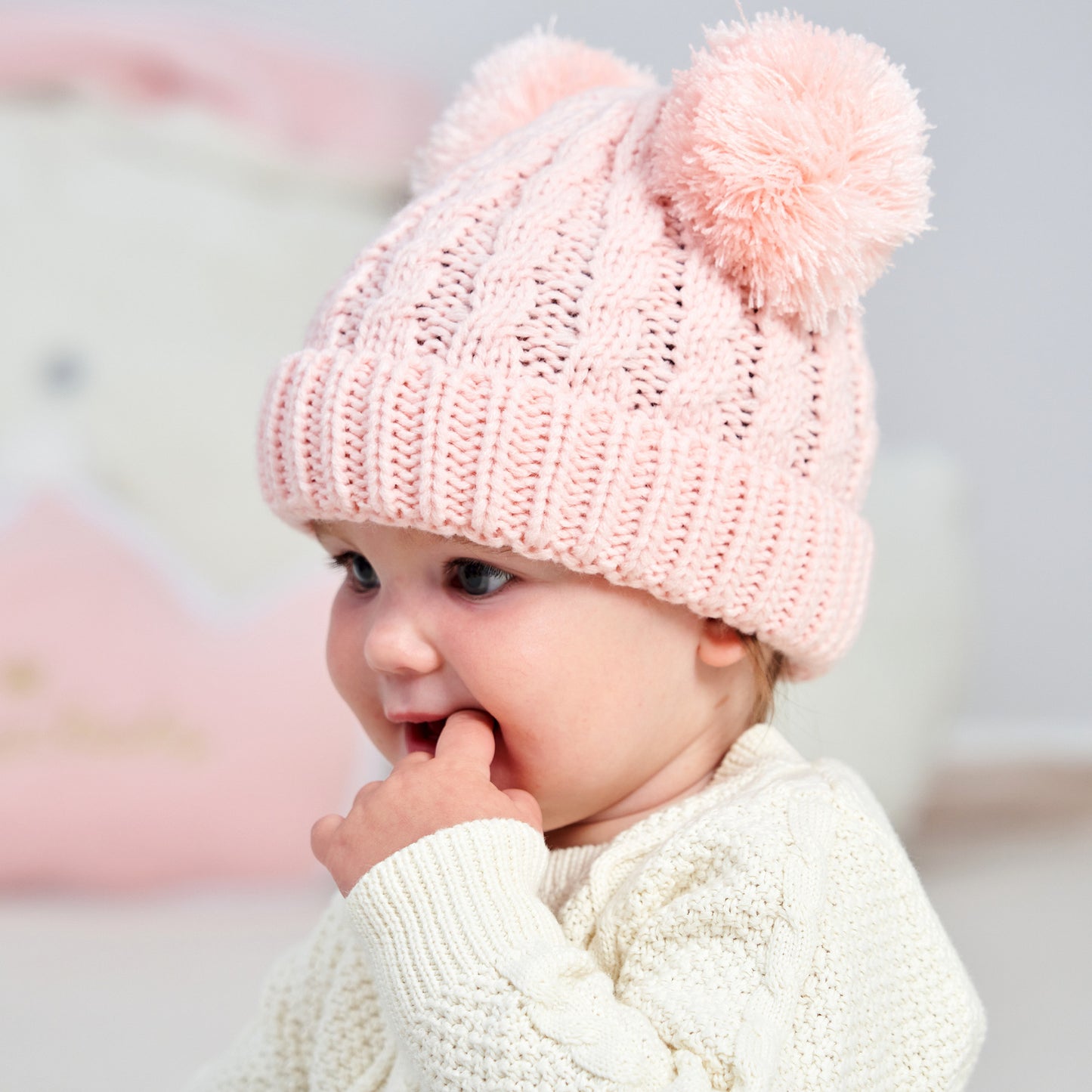 Children's Twisted Woolen Yarn Double Ball Hat Kids' Headwear