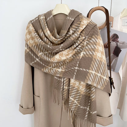 Women's Slouchy Plaid Korean Tassel Shawl Scarfs