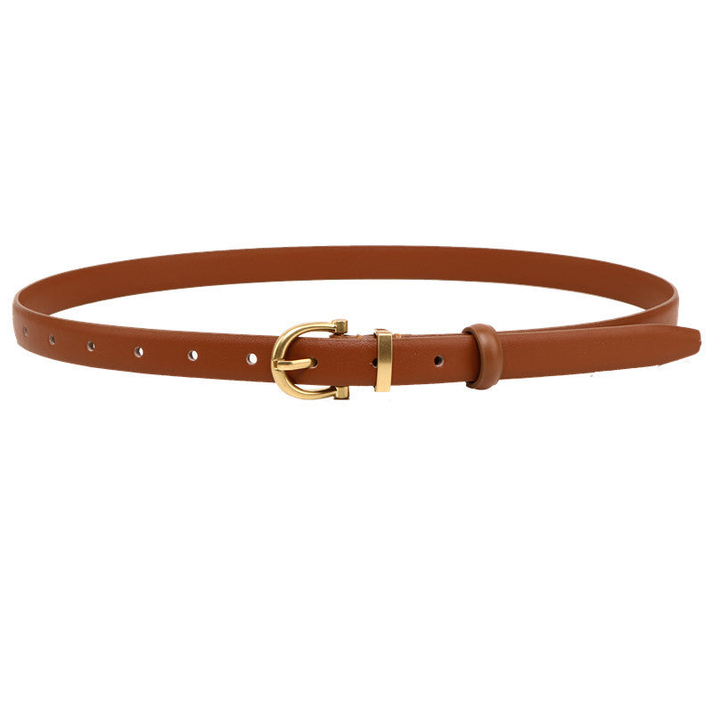 Women's Leather Fashionable Small Thin Female Brown Belts