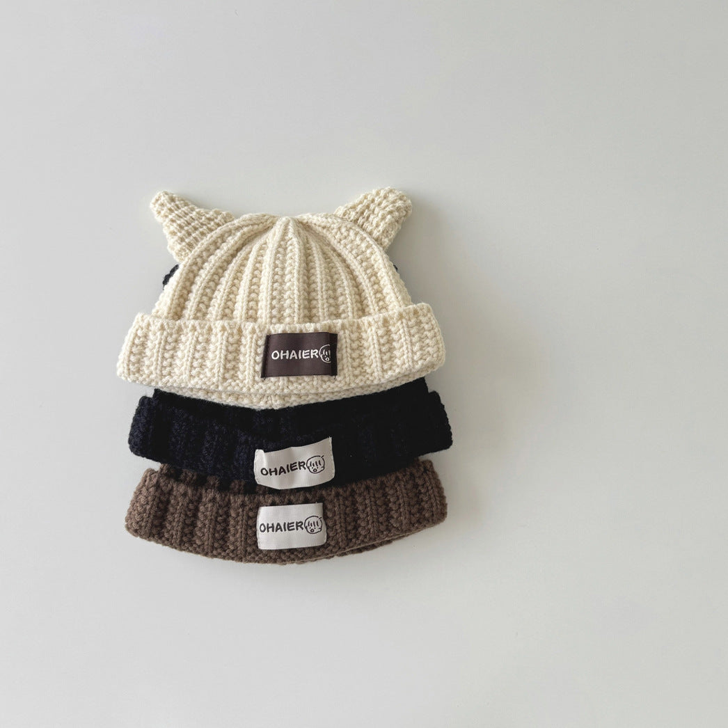 Children's Hat Cute Horn Warm Knitted Wool Kids' Headwear