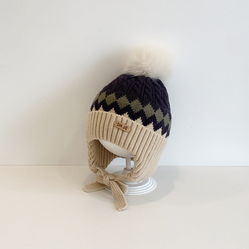 Fur Ball Knitted Earflaps Winter Boys Kids' Headwear