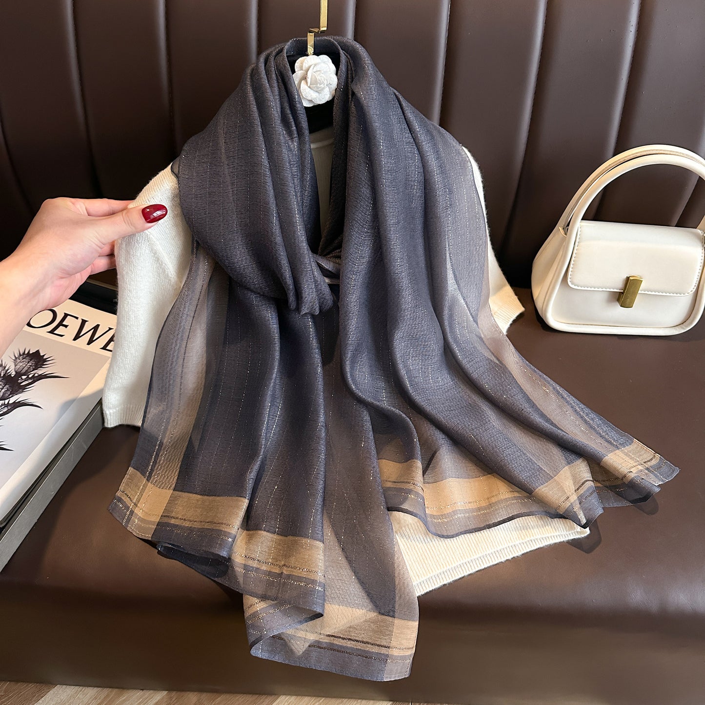 Women's Solid Color Gold Silk Fashion Emulation Scarfs