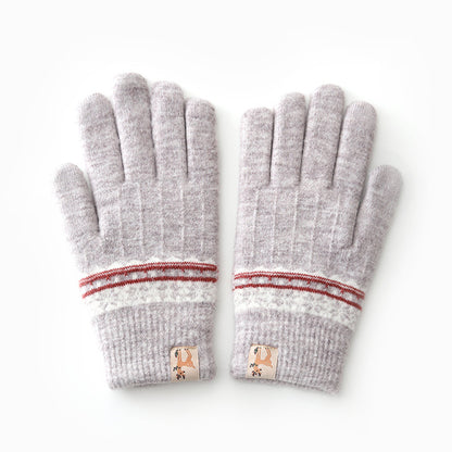 Women's Plush Winter Korean Touch Screen Thickened Thermal Knitting Wool Gloves