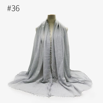 Women's Color Woolen Cotton Monochrome Split Wrinkle Scarfs