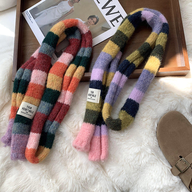 Women's Sweet Cool Hot Style Mohair Contrast Color Scarfs