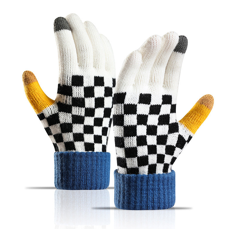 Women's & Men's Plaid Striped With Fleece Lining Touch Gloves