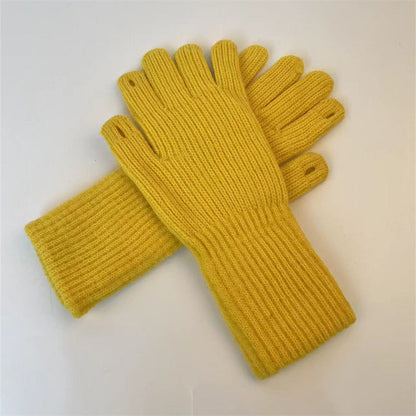 Women's Knitted Knitting Wool Solid Color Leak Gloves