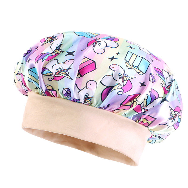 Children's Wide-brimmed Elastic Unicorn Cartoon Printed Satin Kids' Headwear