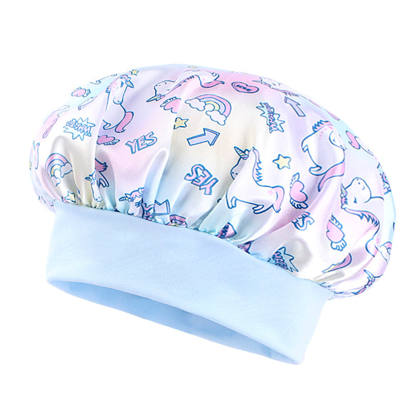 Children's Wide-brimmed Elastic Unicorn Cartoon Printed Satin Kids' Headwear