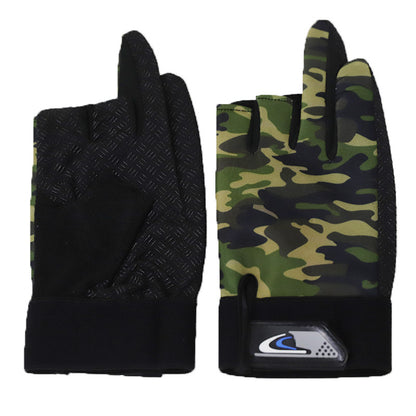 Men's Fishing Printed Dew Three Fingers Spring Gloves