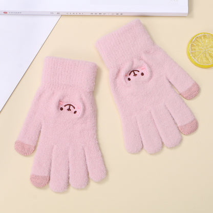 Women's Korean Style Cute Fleece-lined Thickened Cycling Five-finger Gloves