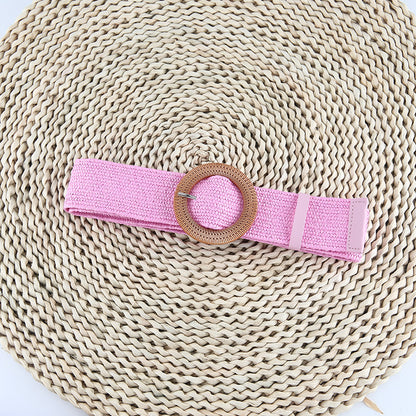 Women's Straw Woven Round Square Buckle Dress Belts