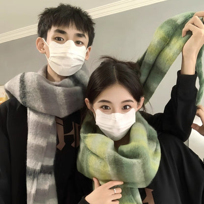 Winter Couple Contrast Color Stripe Thickening Male Female Long Scarfs