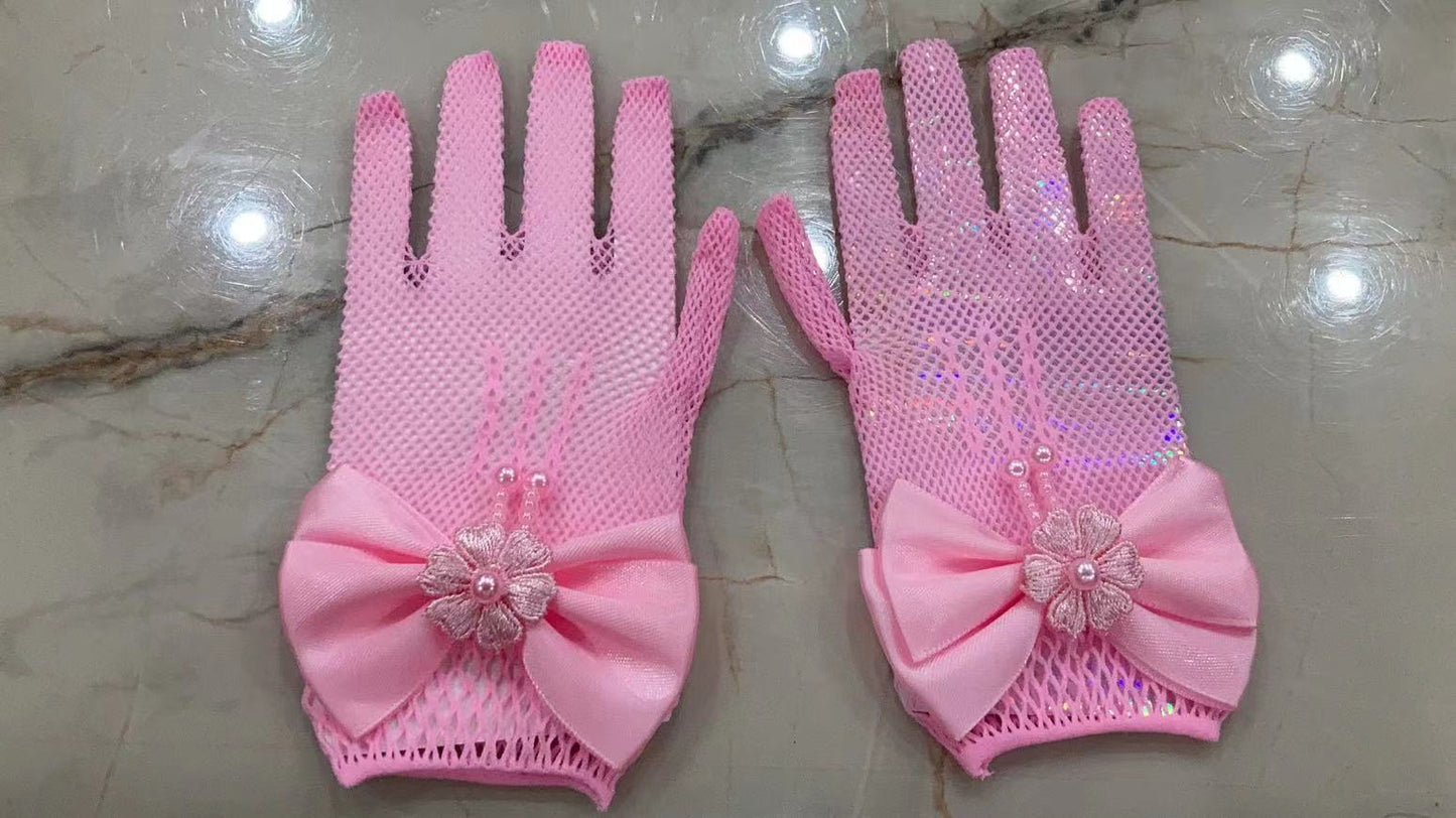 Children's Wedding Dress Princess Mesh Etiquette Bow Elastic Gloves