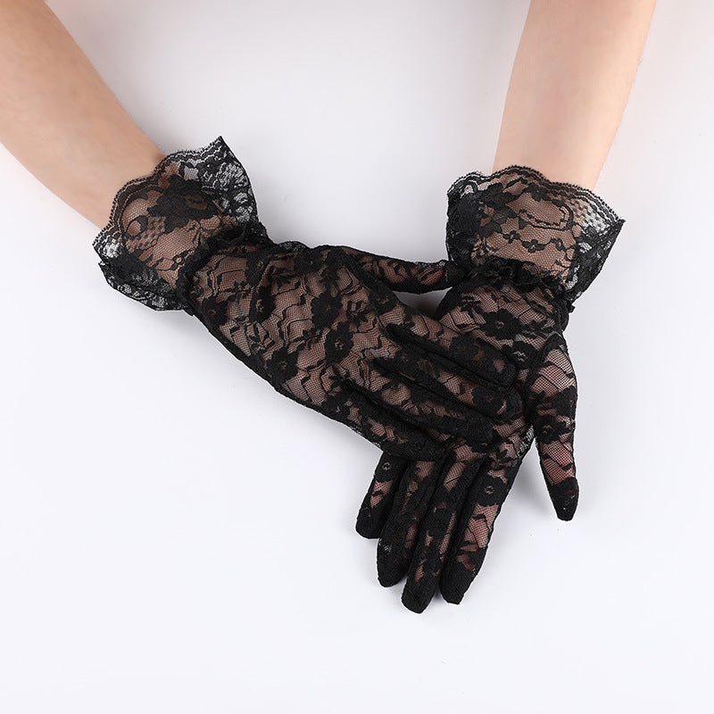 Women's Summer Black Large Lace Sexy Short Sun Gloves