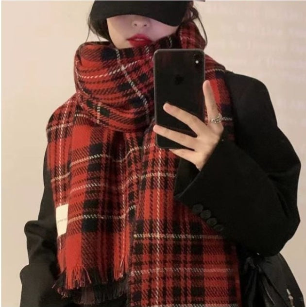 Women's Plaid Korean Thickened British Shawl High-grade Scarfs