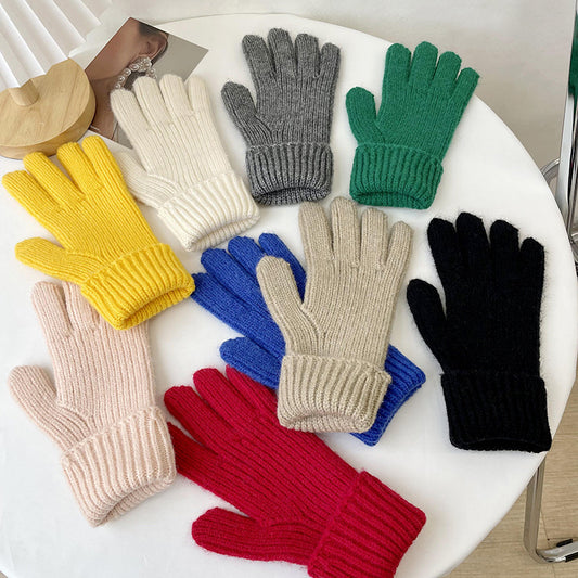 Color Woolen Knitted Candy Finger Open Gloves