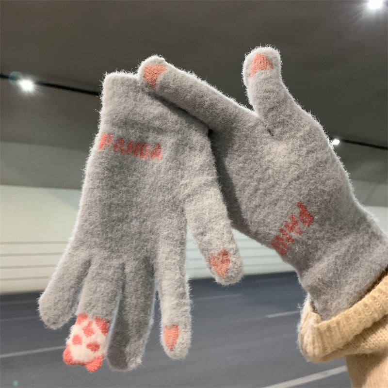 Women's Cycling Warm Thickened Cold Protection Knitted Wool Gloves