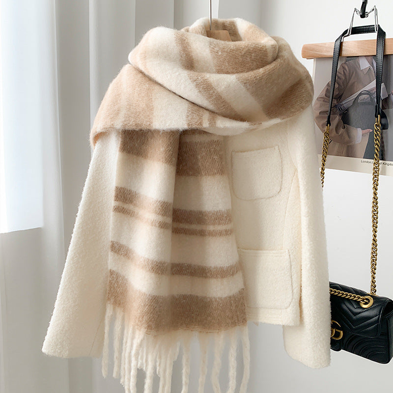 Women's Winter High-grade Fashionable Mohair Thickened Striped Scarfs