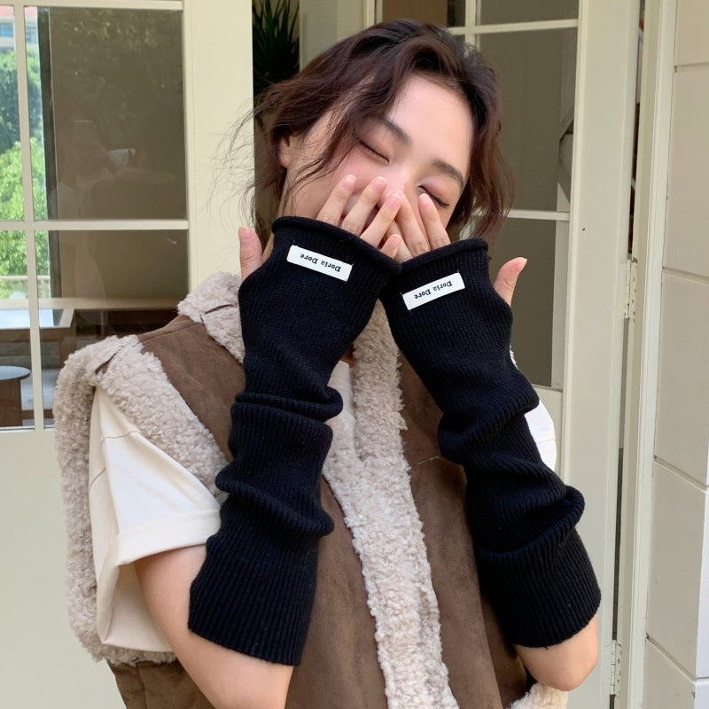 Women's Arm Sleeve Warm Protection Long Knitted Sweater Gloves