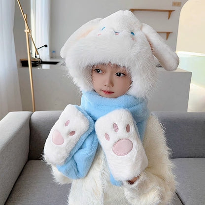 Children's Rabbit Ears Plush Thick Warm Bonnet Kids' Headwear