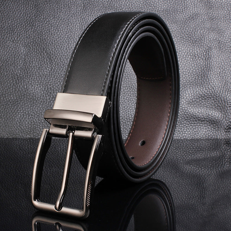 Men's Leather Cowhide Rotating Pin Buckle Casual Classic Belts