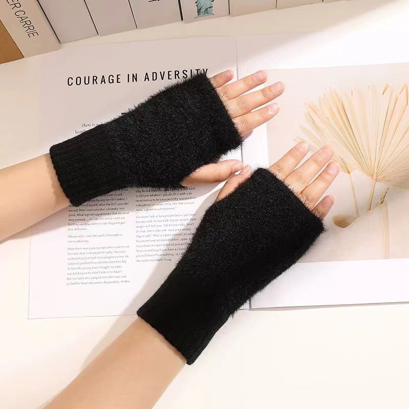 Female Winter Thickened Fleece Warm Writing Gloves