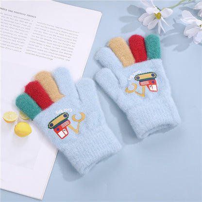 Children's Knitted Excavator Fleece Thickening Warm Kindergarten Gloves