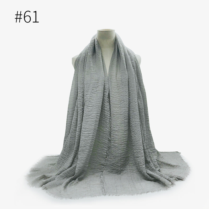 Women's Color Woolen Cotton Monochrome Split Wrinkle Scarfs