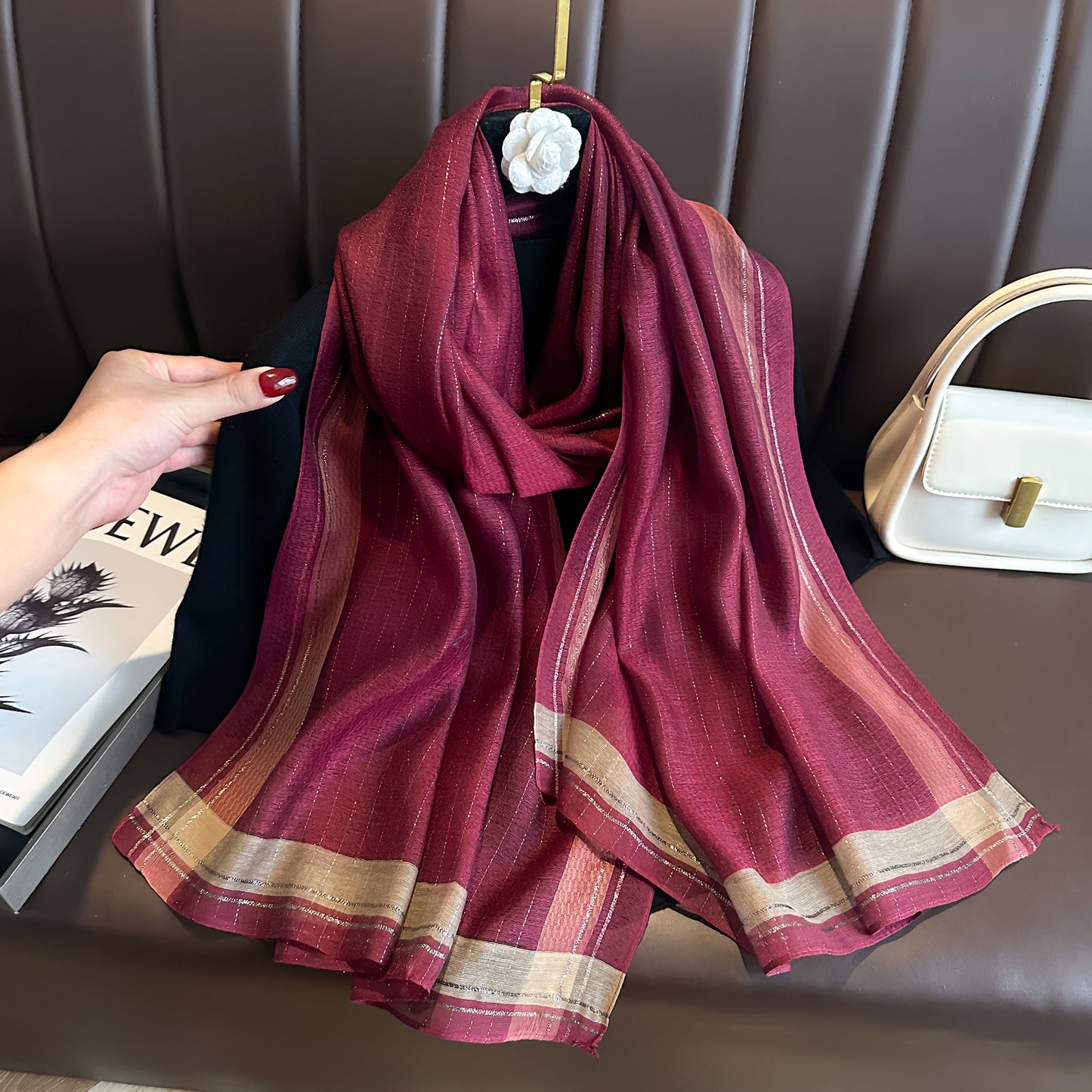 Women's Solid Color Gold Silk Fashion Emulation Scarfs