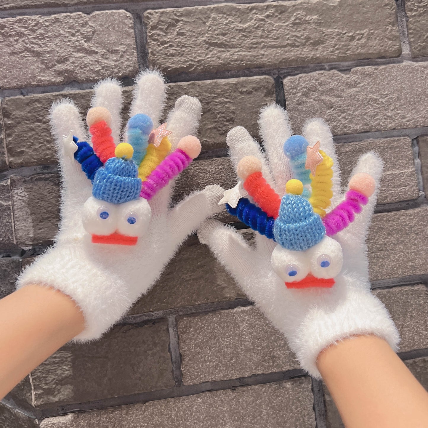 Screen Funny Plush Finger Female Winter Gloves