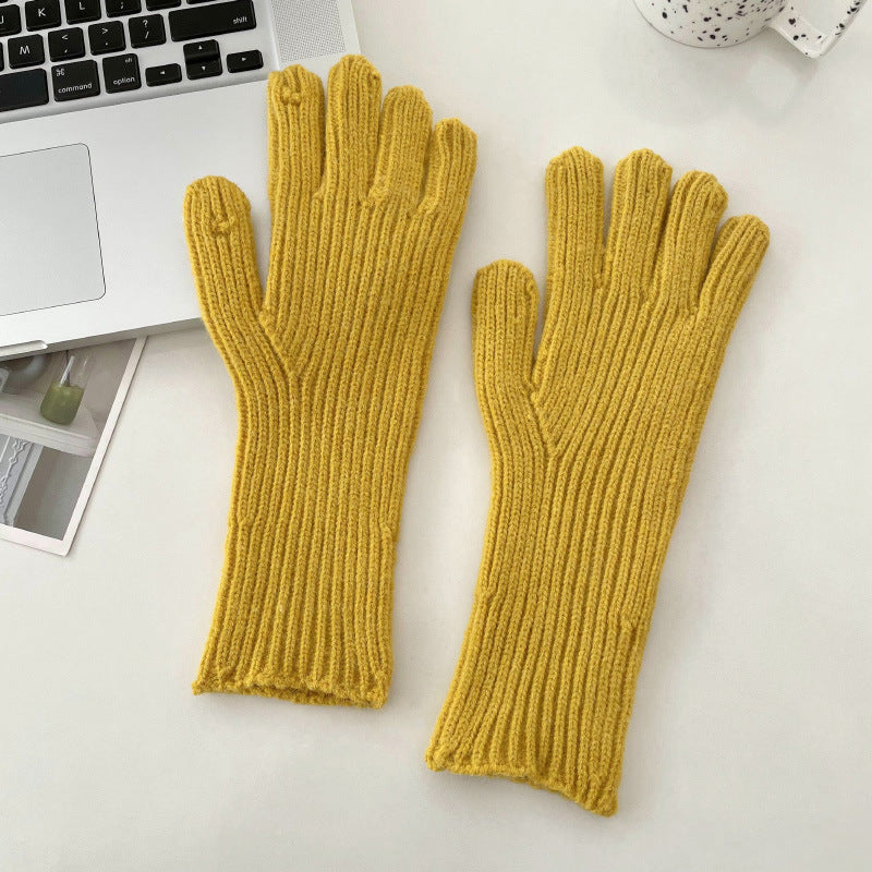 Color Woolen Knitted Candy Finger Open Gloves