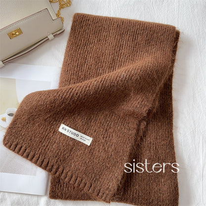 Knitted Solid Color Female Thickened Couple Scarfs