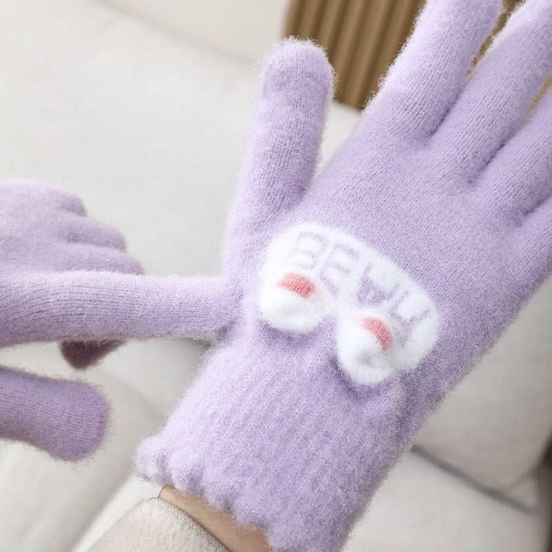 Women's Touch Screen Five-finger Plush Thickened Fleece-lined Gloves