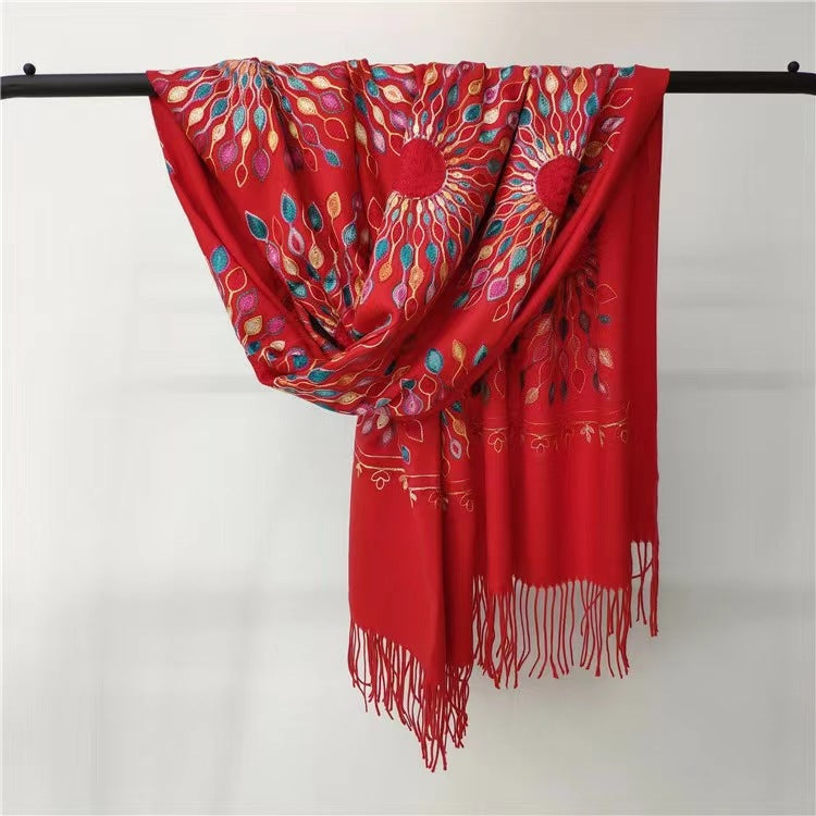 Women's Embroidered Ethnic Style Shawl Warm Tassel Scarfs