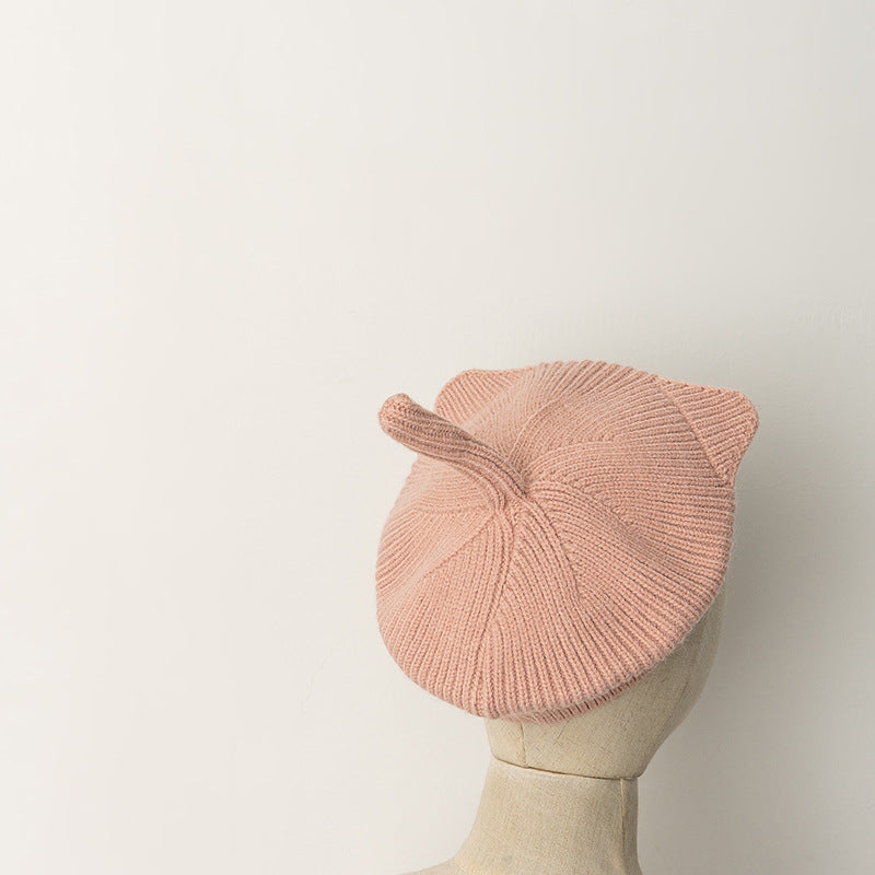 Western Style Beret Plus Lining Kitten Tail Cute Kids' Headwear