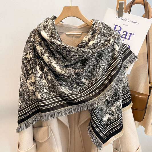 Women's Thickened Square Air Conditioning Shawl Tassel Scarfs