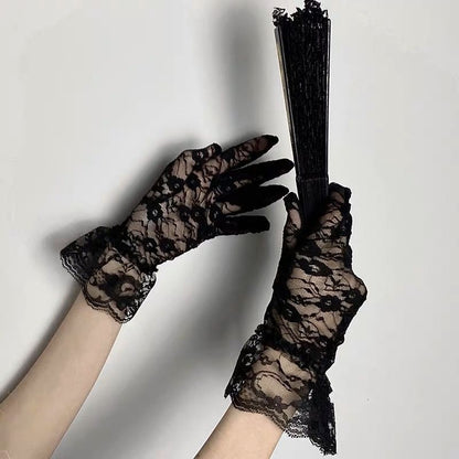 Black Pure Wind Cat Ear Headband Female Lace Gloves