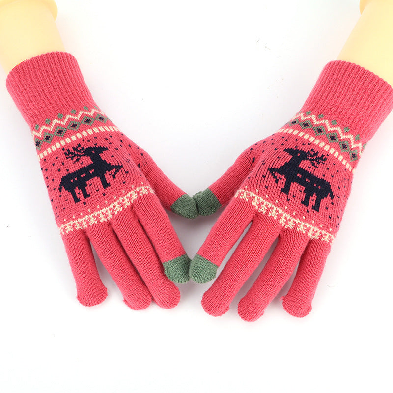 Adult Knitted Warm Cute Cartoon Deer Jacquard Gloves