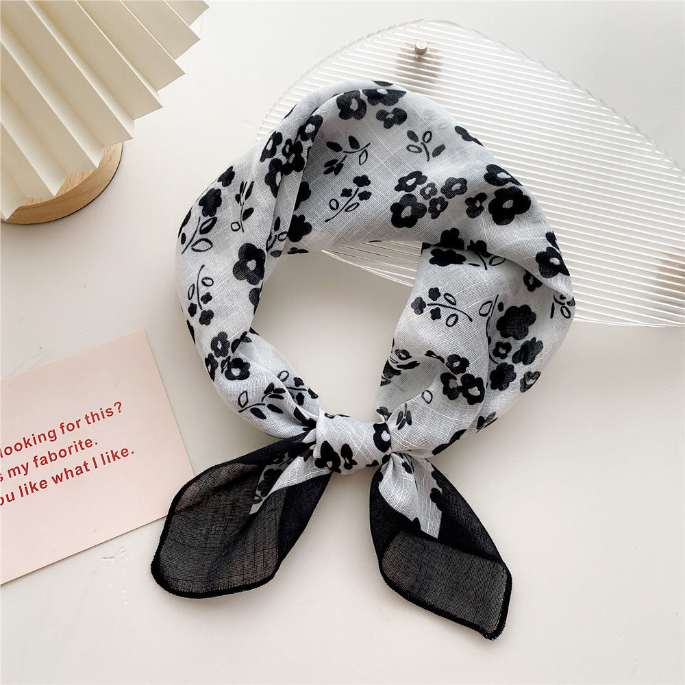 Women's Cotton Linen Small Square Towel Autumn Summer Bandana Headband Scarfs