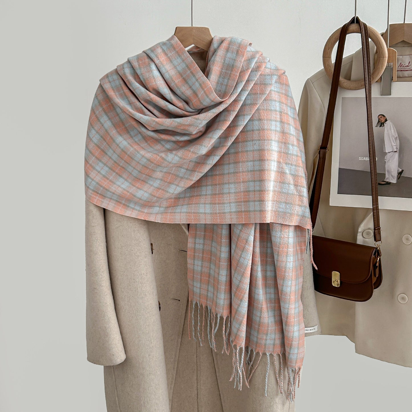 Winter Plaid Cashmere Warm Tassel Shawl Scarfs