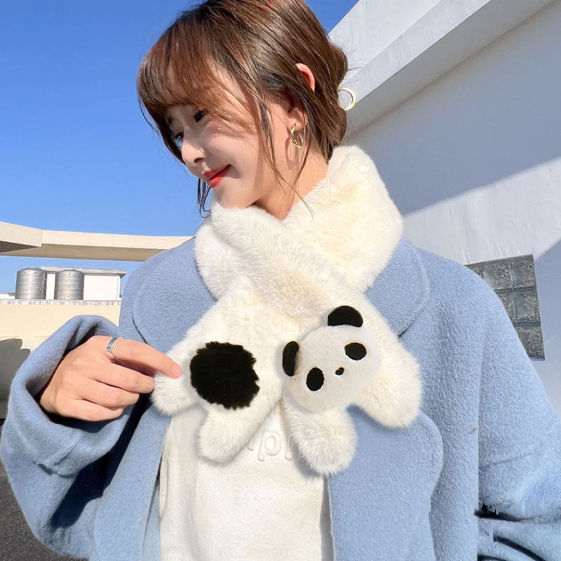 Women's Cute Stylish Versatile Solid Color Panda Plush Scarfs