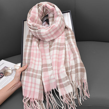 Cashmere Fluffy Lilac Plaid Printed Tassel Scarfs