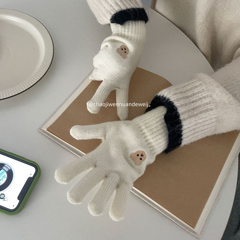 Cute Bear Five Finger Knitted Touch Screen Keep Gloves