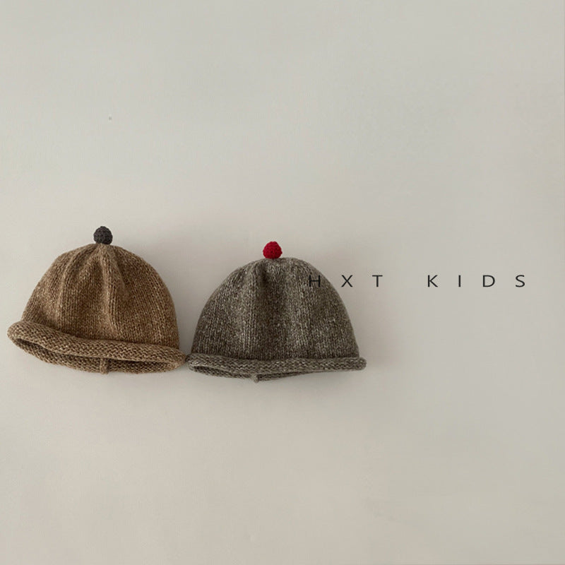 Children's Hat Top Contrast Color Ball Bucket Travel Kids' Headwear