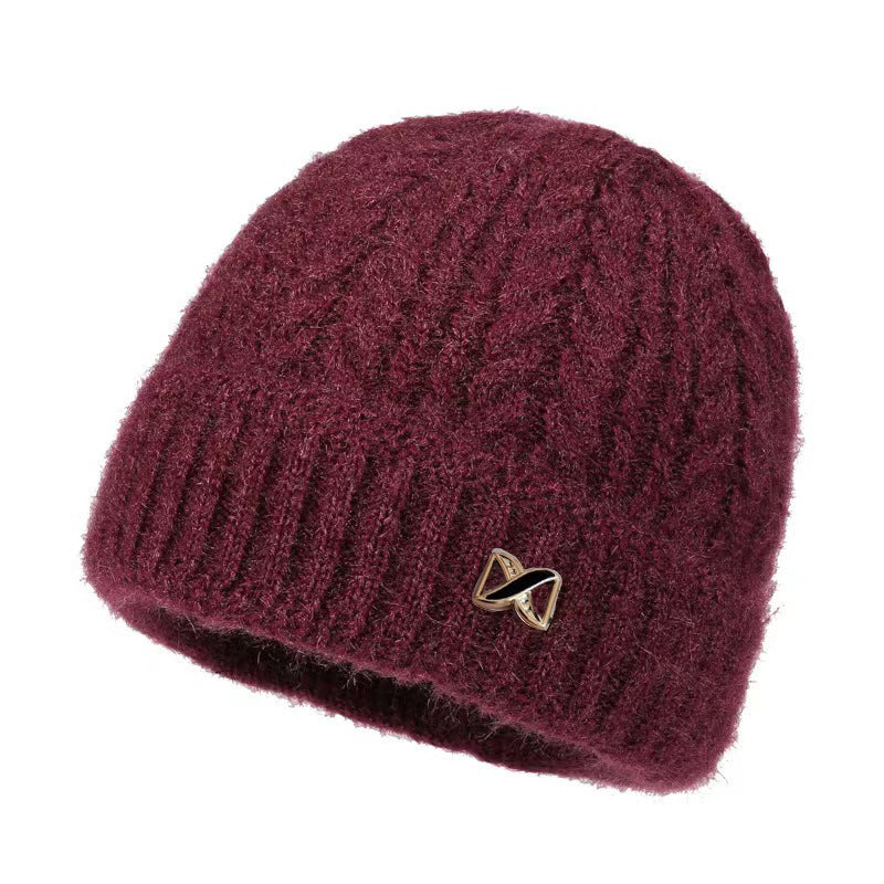 Knitted Jacquard Fleece-lined Thickened Warm Winter Woolen Grandma Hats & Caps