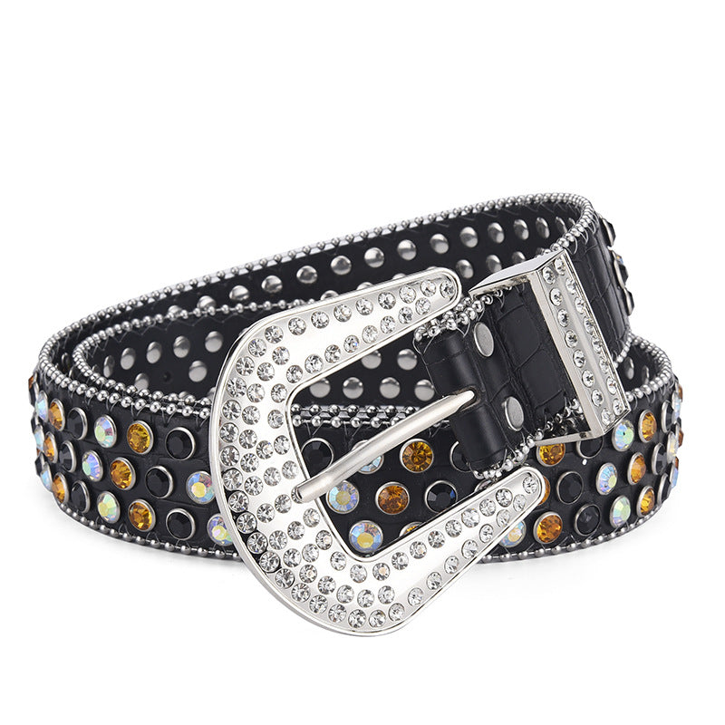 Women's & Men's Fashion Punk Rock Rivet Rhinestone Inlaid Wide Belts