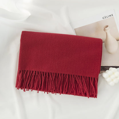 Women's Red High-grade Versatile Artificial Cashmere Solid Scarfs