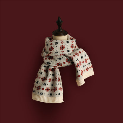 Knitted Wool Red Deer Elk Printing Scarfs