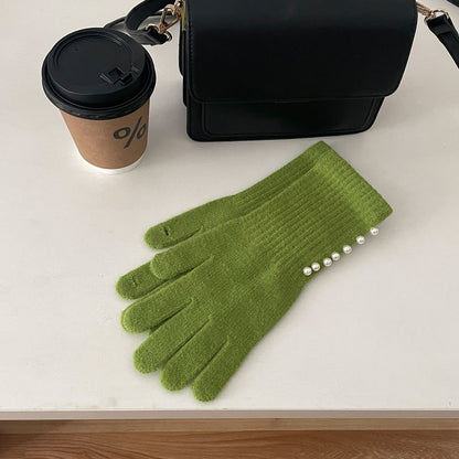 Pearl Knitted Female Riding Finger Open Gloves